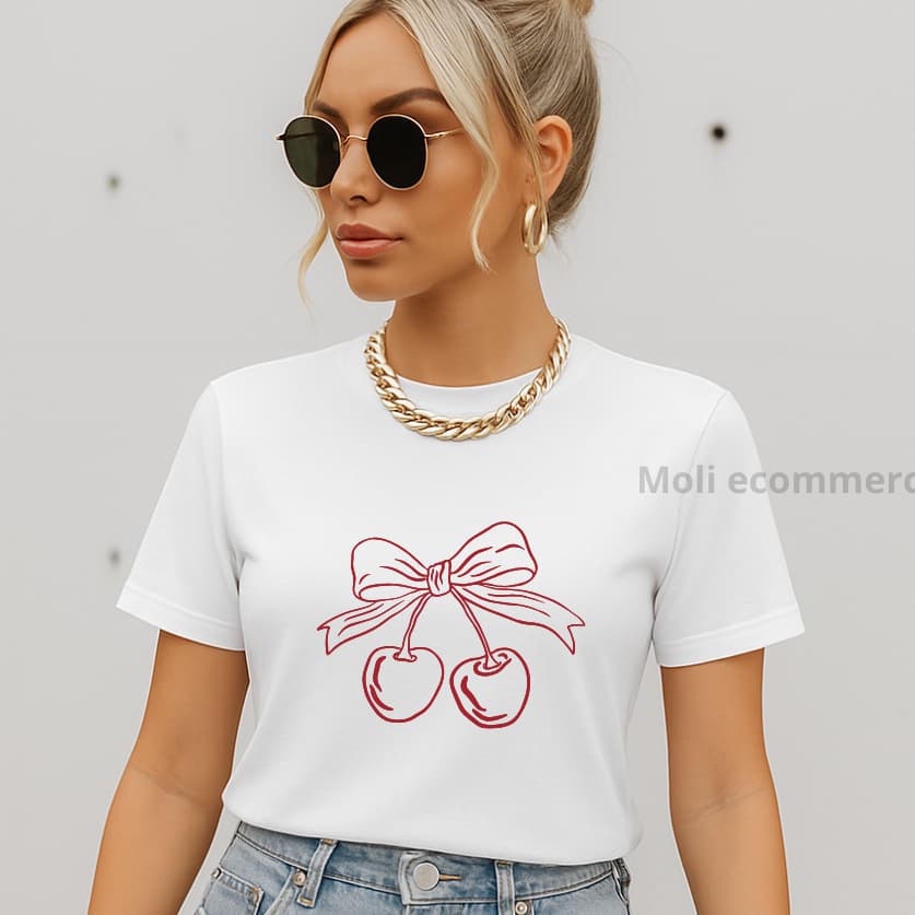 Blusa  Camiseta Feminina  laço e Cereja