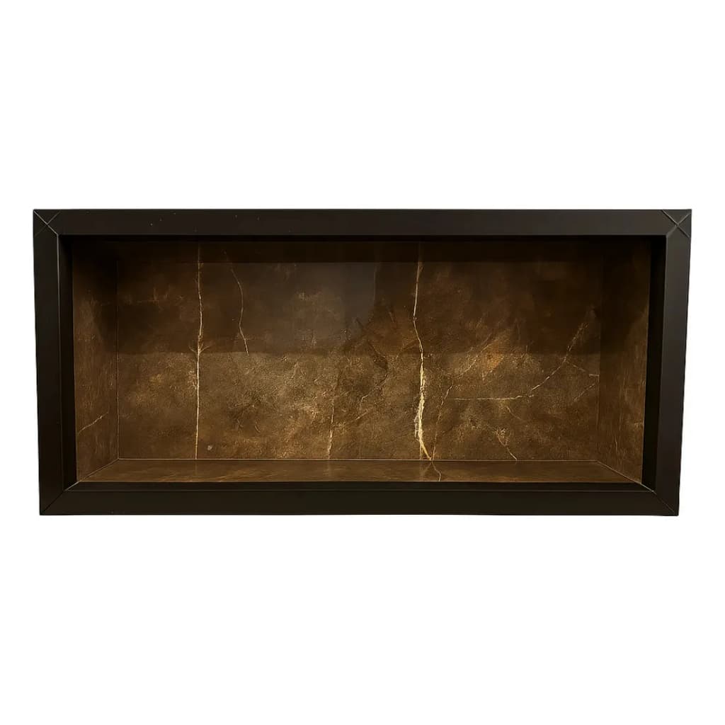 Nicho Marrom 60x32 Porcelanato Borda Aluminio Preta Banheiro Embutir
