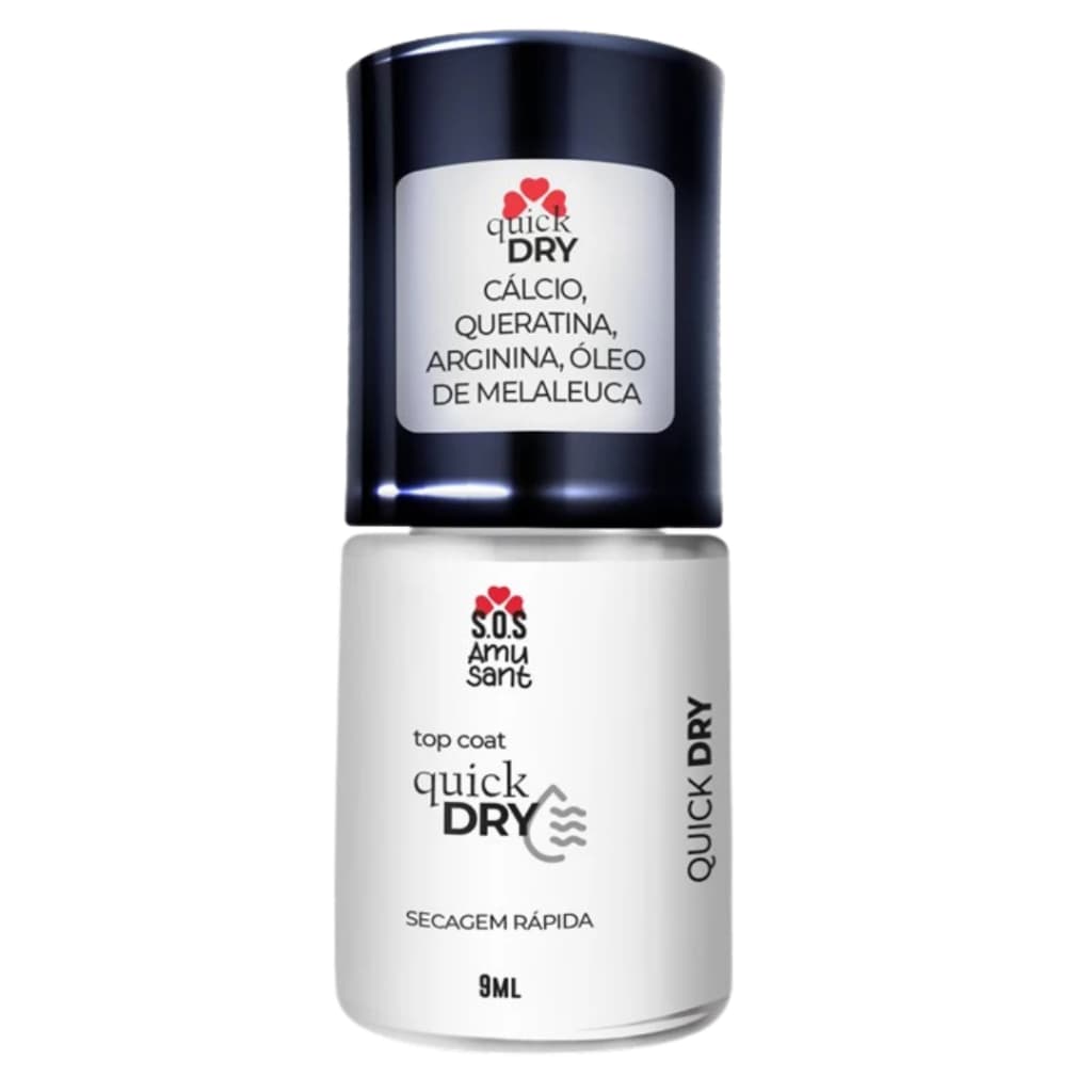 Base Coat Quick Dry Amusant 9ml – Secagem Rápida com Cálcio, Queratina, Arginina e Óleo de Melaleuca