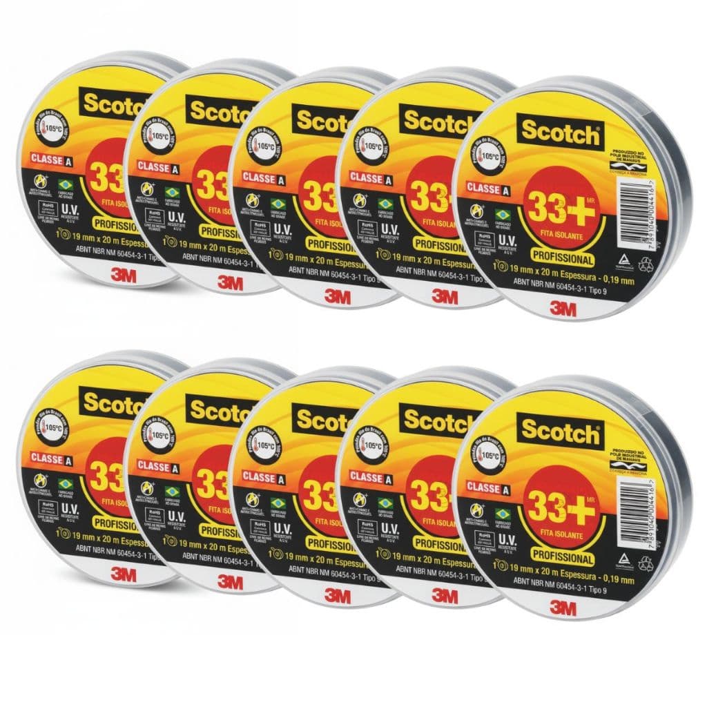 Kit 5,10 Fitas Isolante 3M 33+ Scotch 19mm x 20 Metros