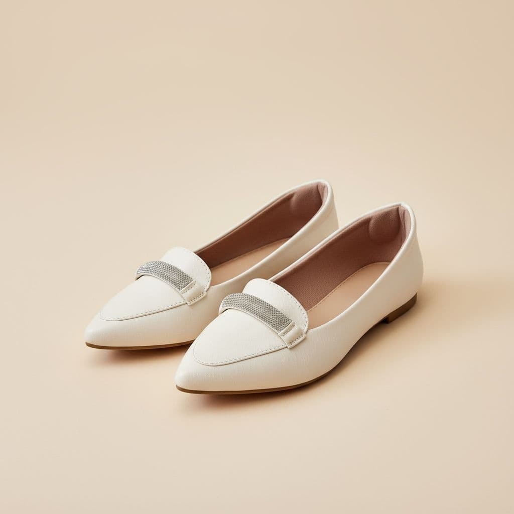 Sapatilha Feminina Confortável Luxo Mocassim Sapato Feminino Bico Fino Off White Strass