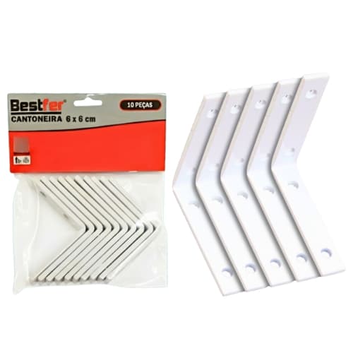 Kit 10 Cantoneiras Metálicas 6x6cm com 4 Furos Bestfer – Reforço para Prateleiras e Móveis
