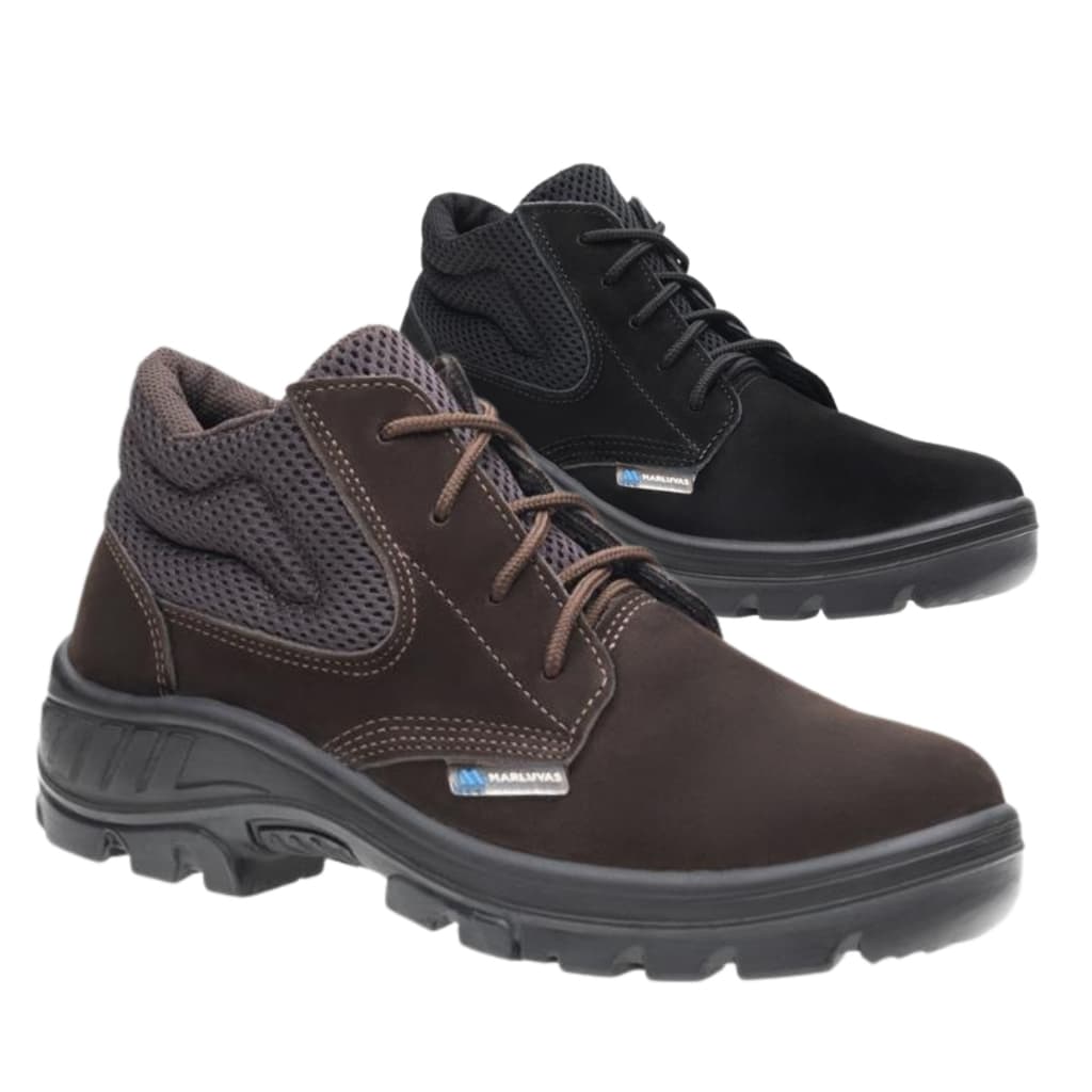 Bota Botina de Segurança Ocupacional EPI 95B26 Marluvas Original Cadarço Couro Nobuck Bico PVC
