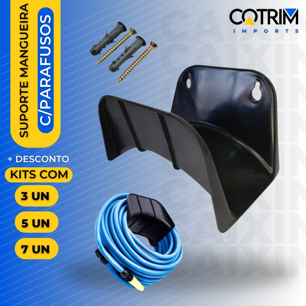 Suporte Mangueira Jardim Plastico Parede + Parafuso e Bucha - Preto Overtime