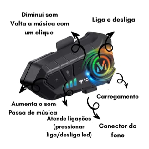 Fone de ouvido capacete motoqueiro Y10 Intercomunicador Bluetooth 5.3
