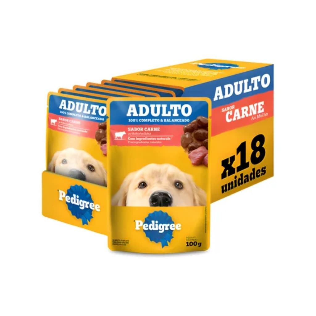 KIT SACHÊ PEDIGREE 18 UNIDADES RAÇAS MEDIAS CARNE AO MOLHO