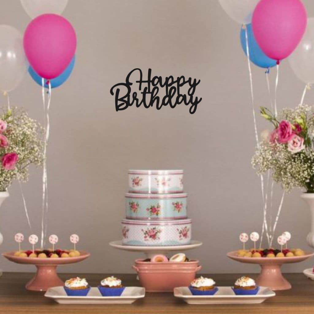 Quadro Letreiro  Decorativo Vazado em MDF 3mm Happy Birthday