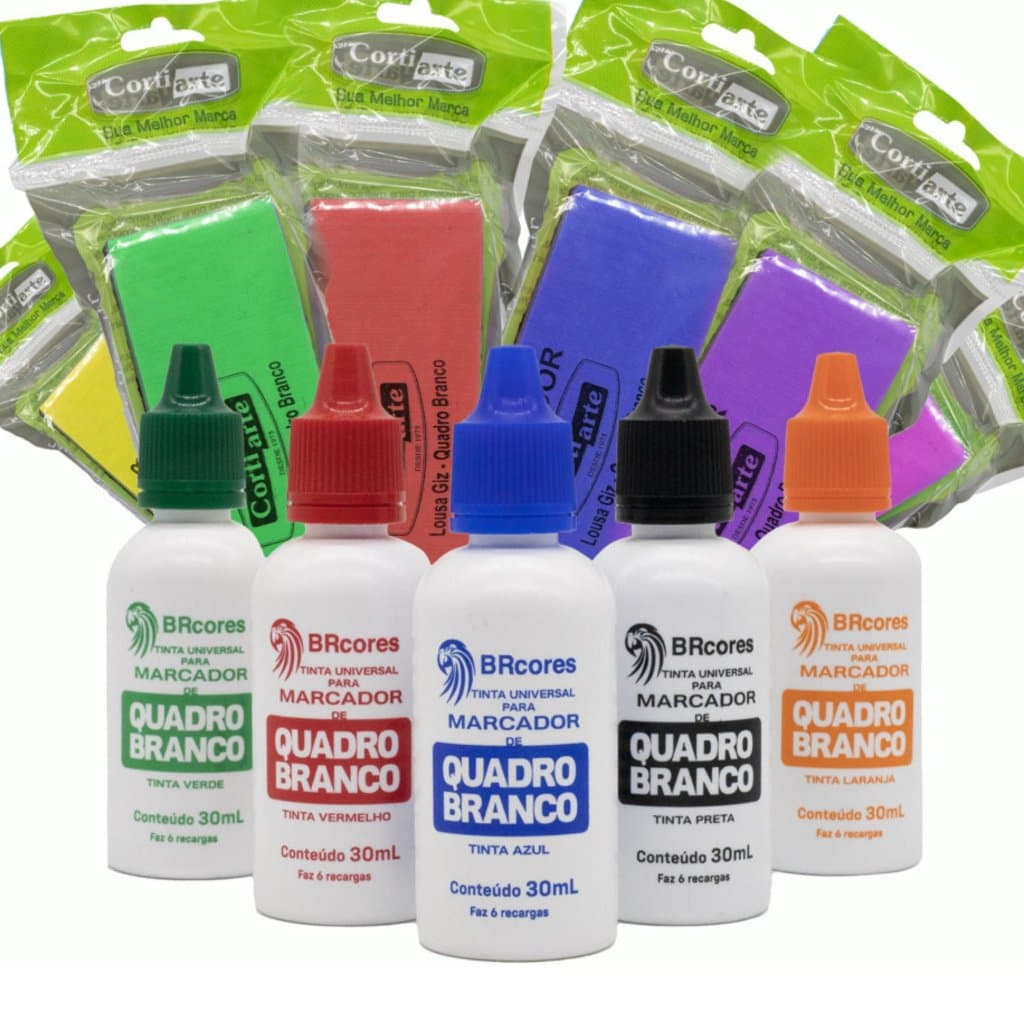 KIT - Tinta Marcador de Quadro Branco 30ML + Apagador Cortiarte