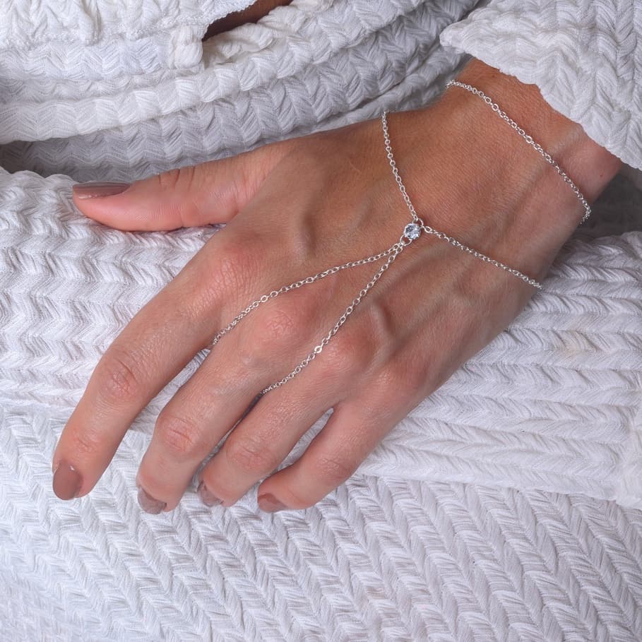 Pulseira de Mão Zircônia com Banho em Prata 925