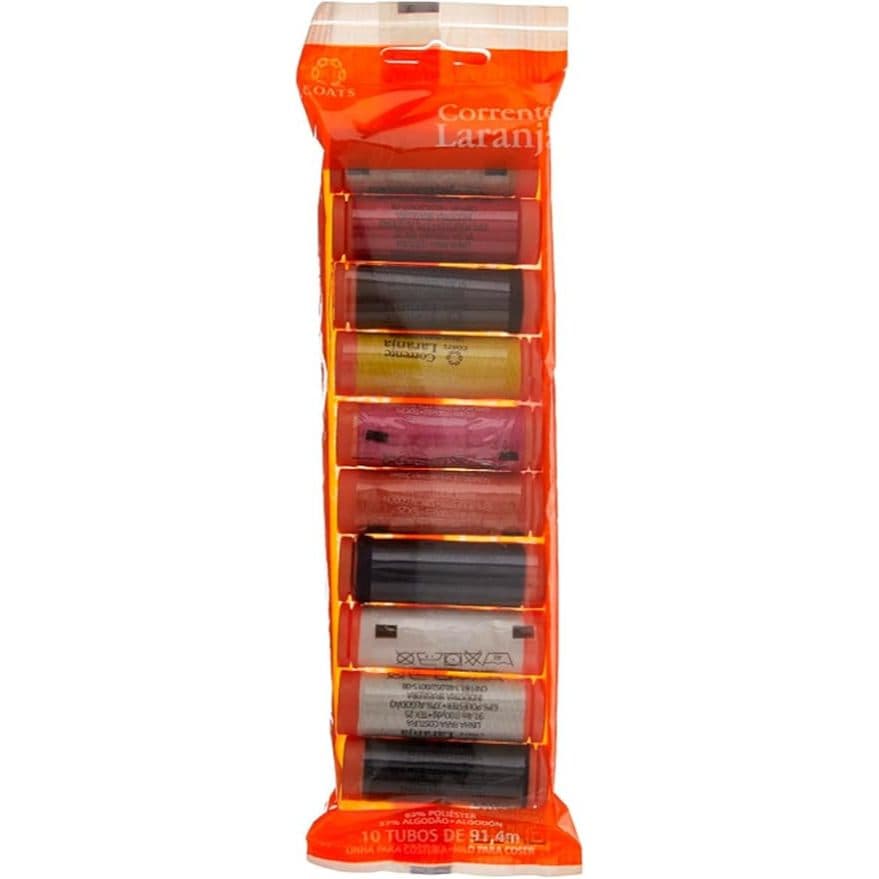 Linha Corrente Para Costura Laranja coloridas em Embalagem com 10 Tubos