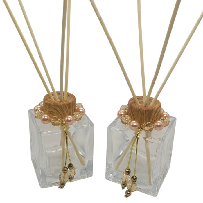 Kit 02 Frascos de Vidro Cubo   Difusor 100ml  com Enfeites para os frascos