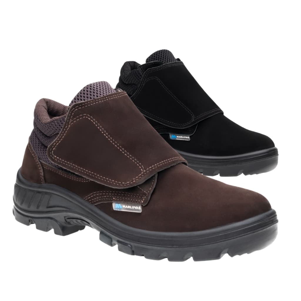 Bota Botina de Segurança Velcro Marluvas Original 95B26 Couro Nobuck Bico PVC