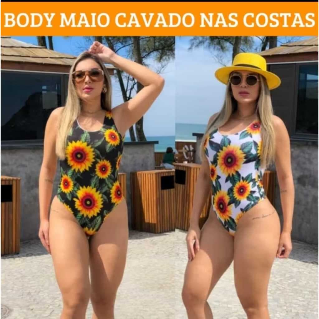 Body e Maiô Biquini Com Elástico nas Costas Cavado Suplex sem Bojo Estampa Digitalizada