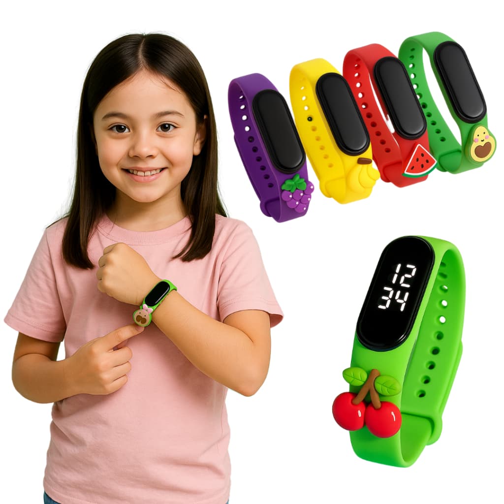 Relógio Infantil Digital Mix de Frutas – Colorido, Divertido e com Data e Hora