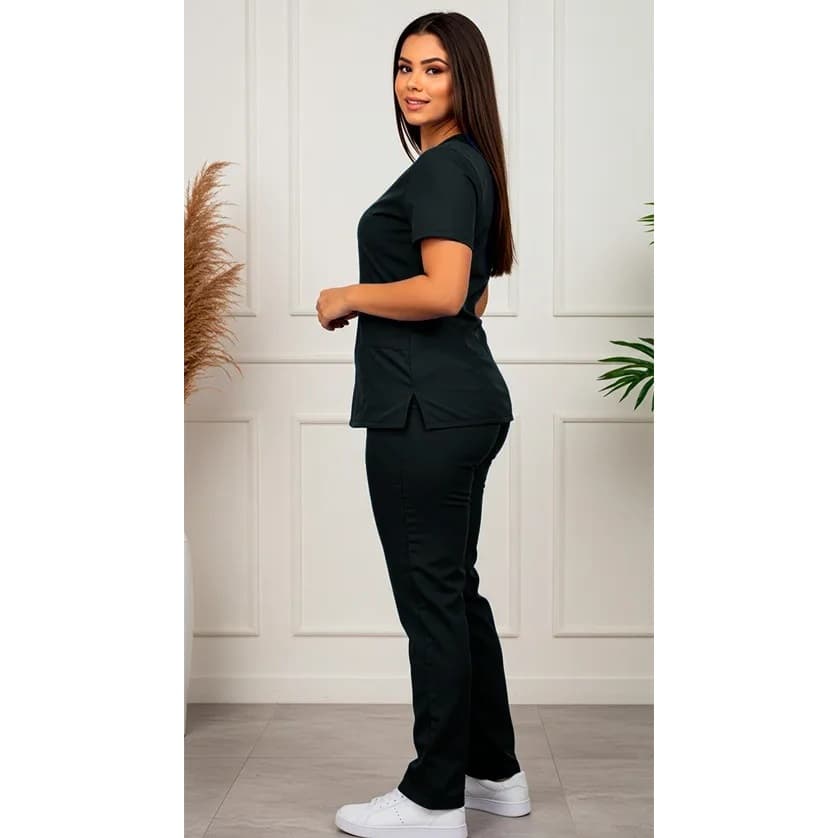 Pijama Cirúrgico Scrub Feminino Clássico Preto Jalecos Conforto