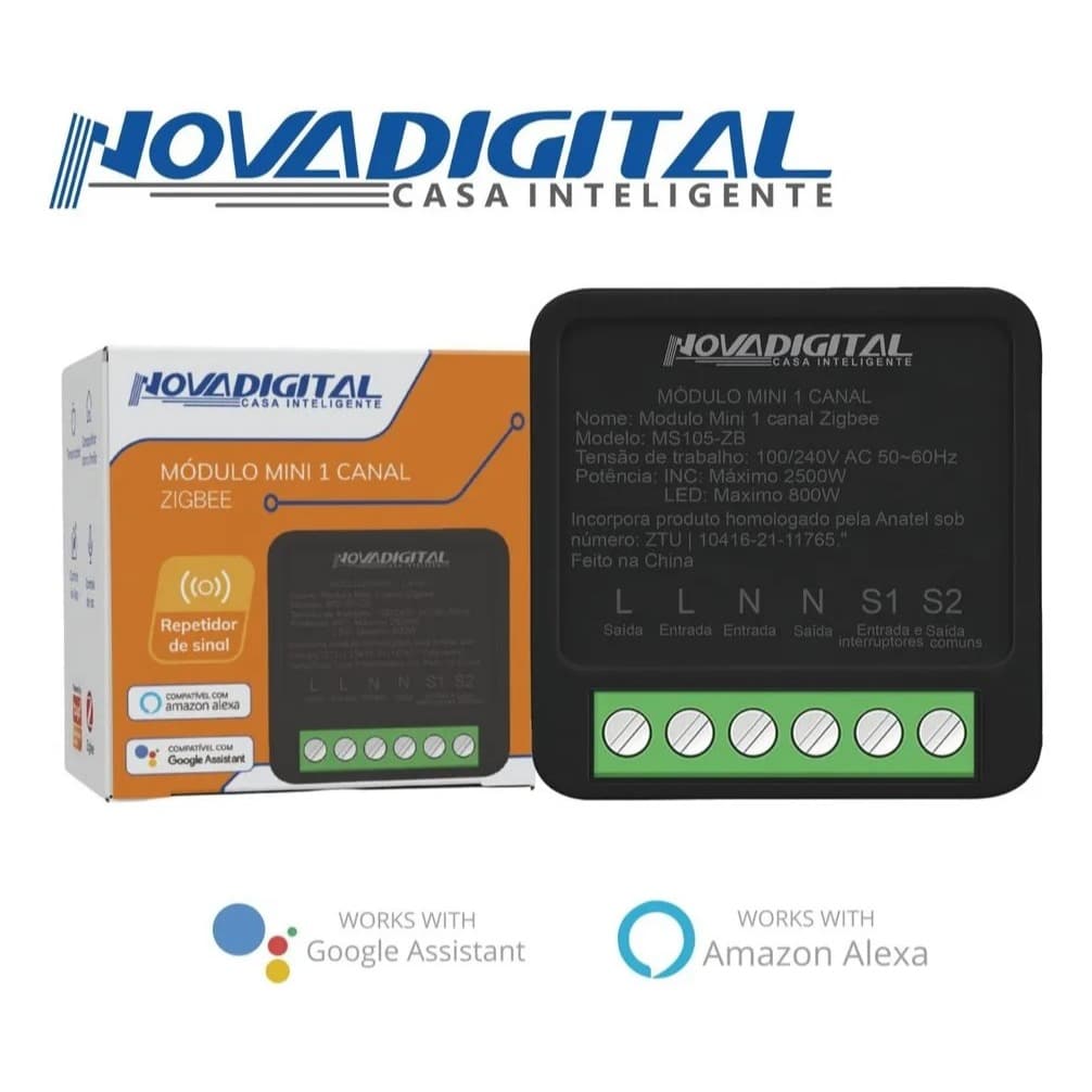 Mini Módulo Zigbee Inteligente 1 Canal 16A Bivolt | Compatível com Alexa e Google | Requer Hub
