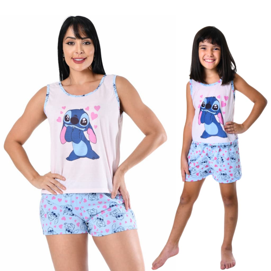 Kit 2 Pijamas Tal Mae Tal Filha Curto Verão Feminino Mãe e Filha Personagens Promoção