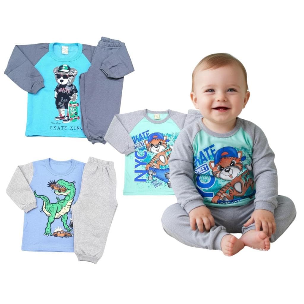 Kit com 3 Conjuntos Infantil Menino TAMANHO P E M