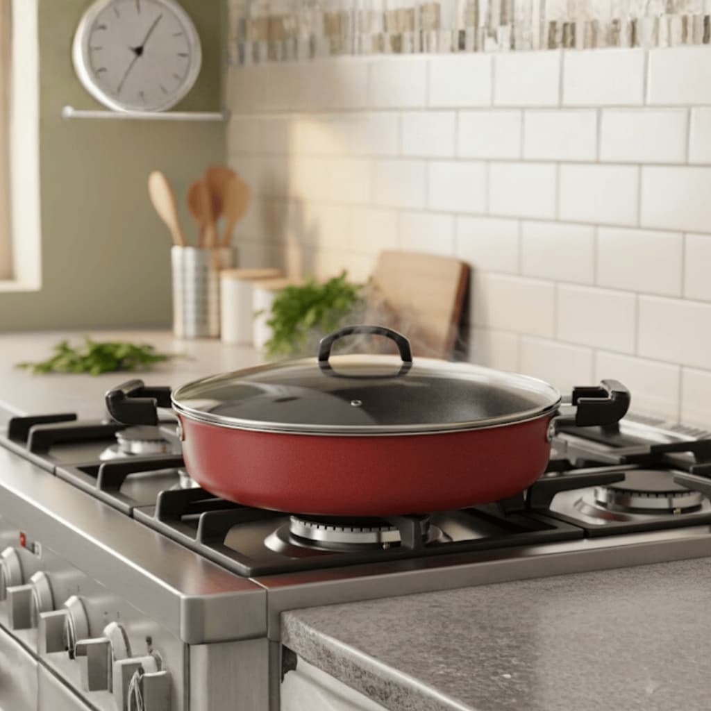 Tacho Panela Grande Disco de Arado Alumínio Antiaderente 40cm Com Tampa De Vidro Cor Vermelho