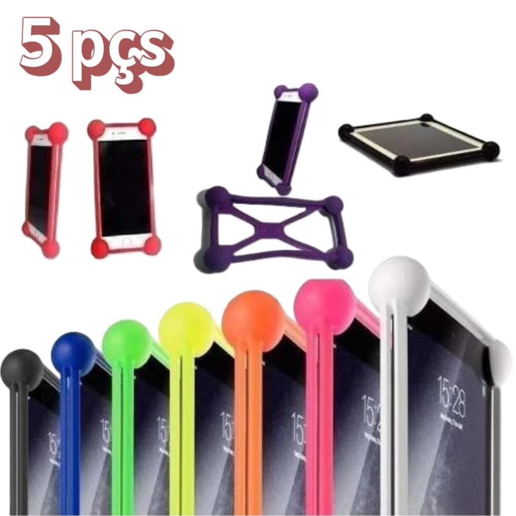 Kit 5 Capas Celular Universal Bumper Silicone Anti Queda 3cm x 6cm até 15,5cm x 7,5cm