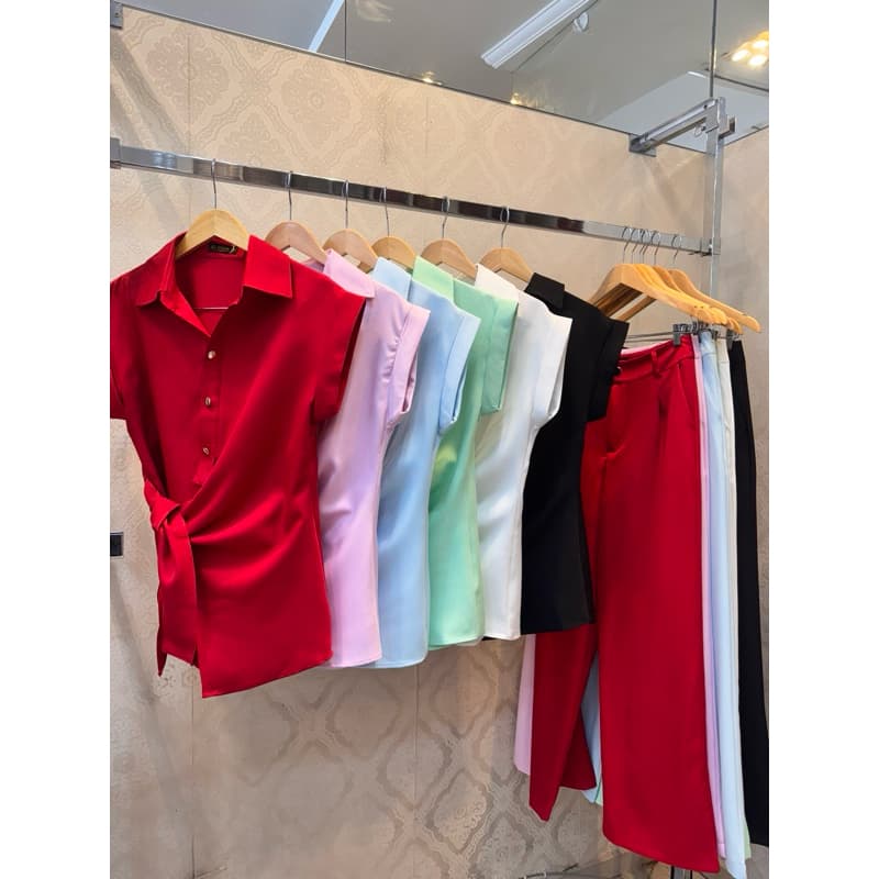 feminina conjunto de calça  camisa e calça tecido alfaiataria -82