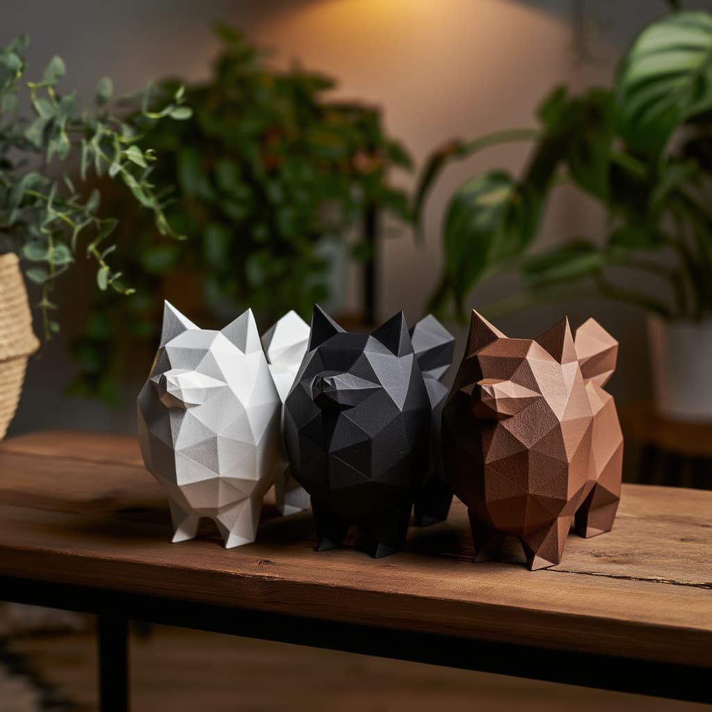 Cachorro Decorativo Lulu da Pomerânia em Impressão 3D – Escultura Low Poly Moderna e Sofisticada