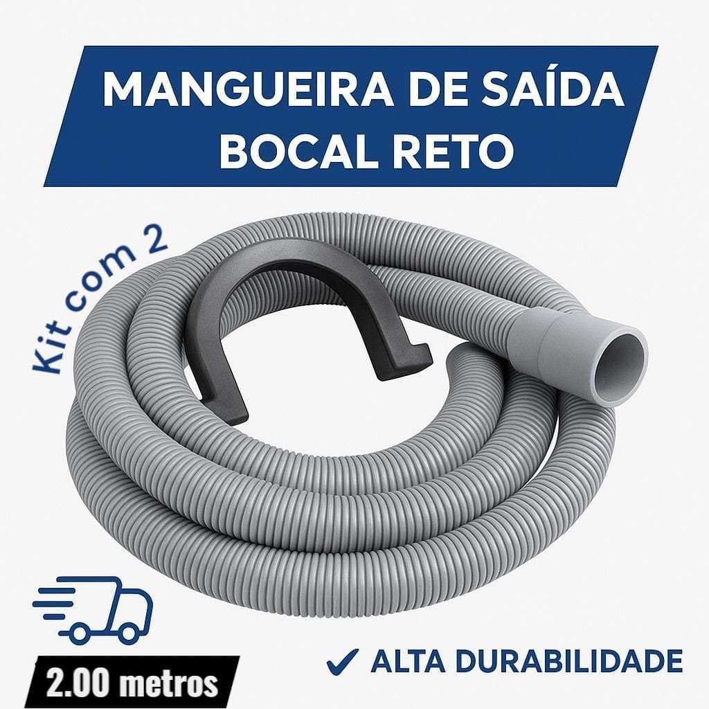KIT Mangueira De Saída e Entrada De Água Para Maquina de Lavar Bocal RETO UNIVERSAL 2 Metros Brast