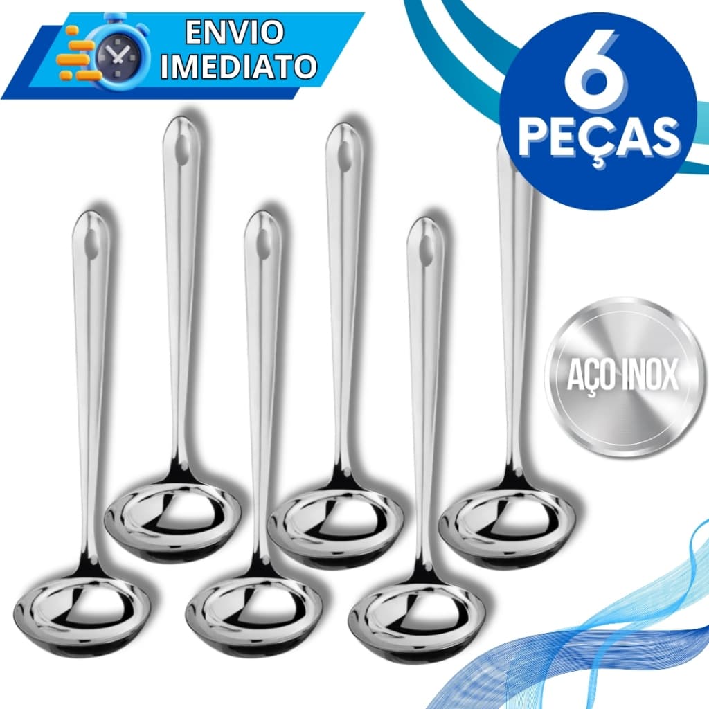KIT Jogo 6 Concha GRANDE Inox Polido Resistente para Servir Molho Caldinho Feijão Sopa Para Casa Cozinha Restaurante