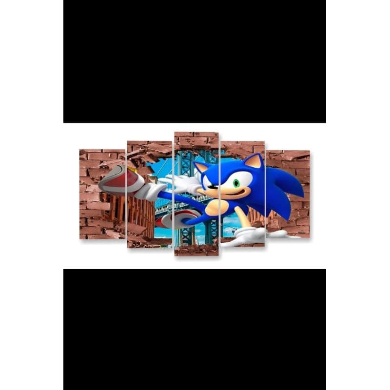 Quadro Mosaico 5 Peças Sonic Estouro de Parede 3D | Decoração Gamer e Geek.