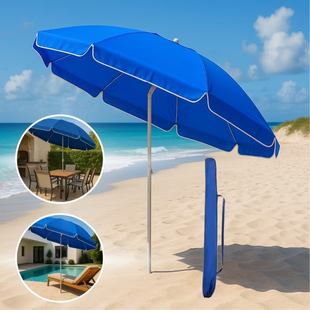 Guarda Sol Grande 2,0 Metros Praia Reforçado Ajustável Piscina + Bolsa de Transporte Haste Inclinável Camping Verão