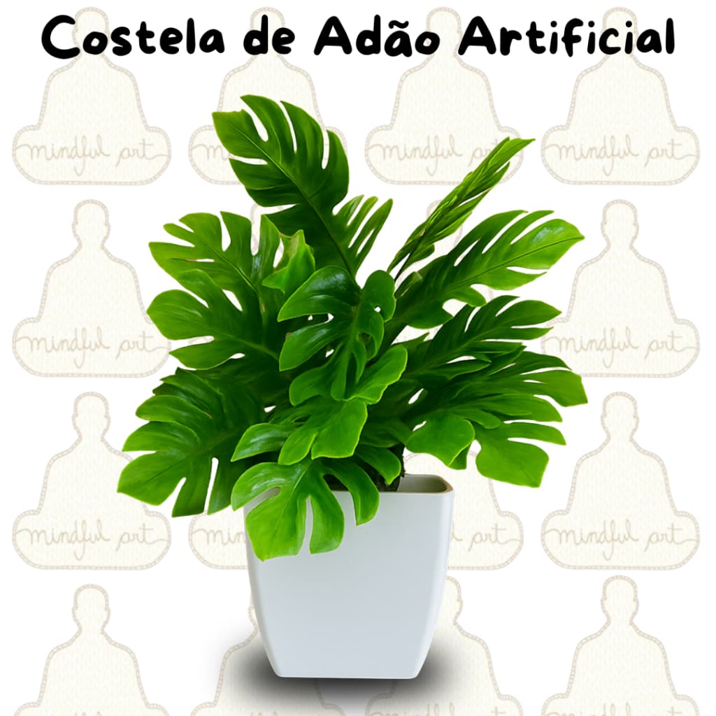 Planta Artificial Costela de Adão Monstera Vaso Branco Luxo 19cm para Decoração Moderna