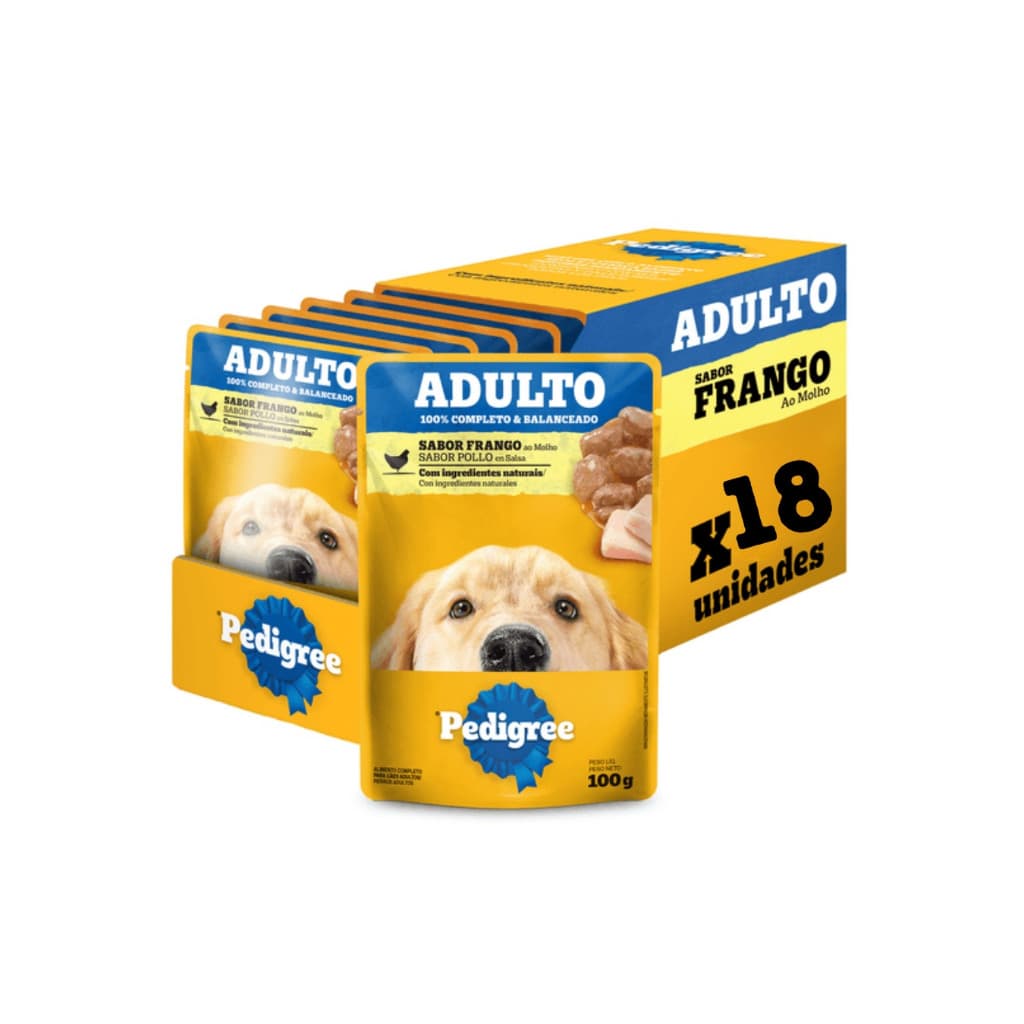 KIT SACHÊ PEDIGREE 18 UNIDADES RAÇAS MEDIAS FRANGO AO MOLHO