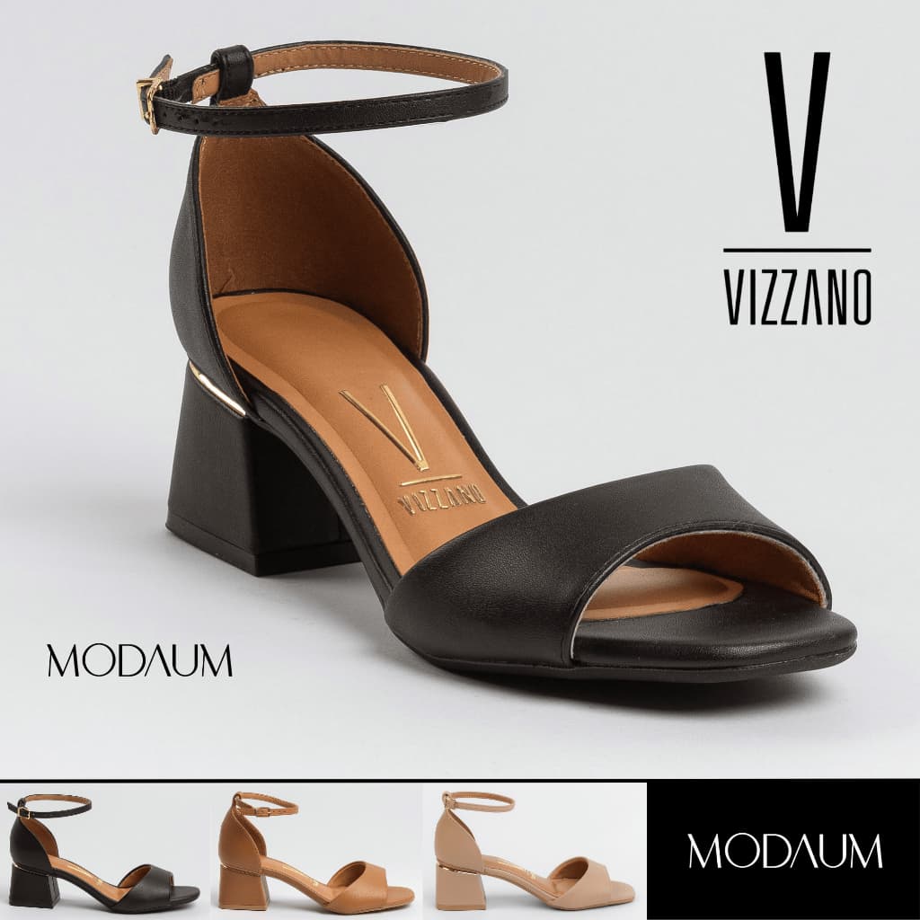 Sandália Feminina Salto Grosso Médio Vizzano Original Calcanhar Fechado Estilosa 6428143