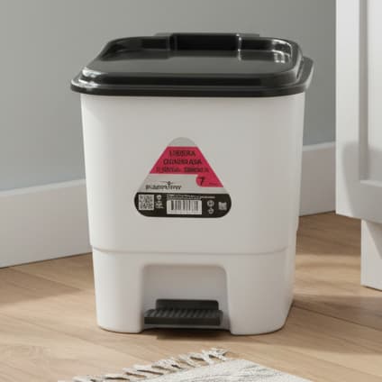 Lixeira Plástico 7L Com Pedal e Tampa Quadrada  Branca - Preto e Cinza Para Escritório Casa Banheiro Cozinha Banheiro