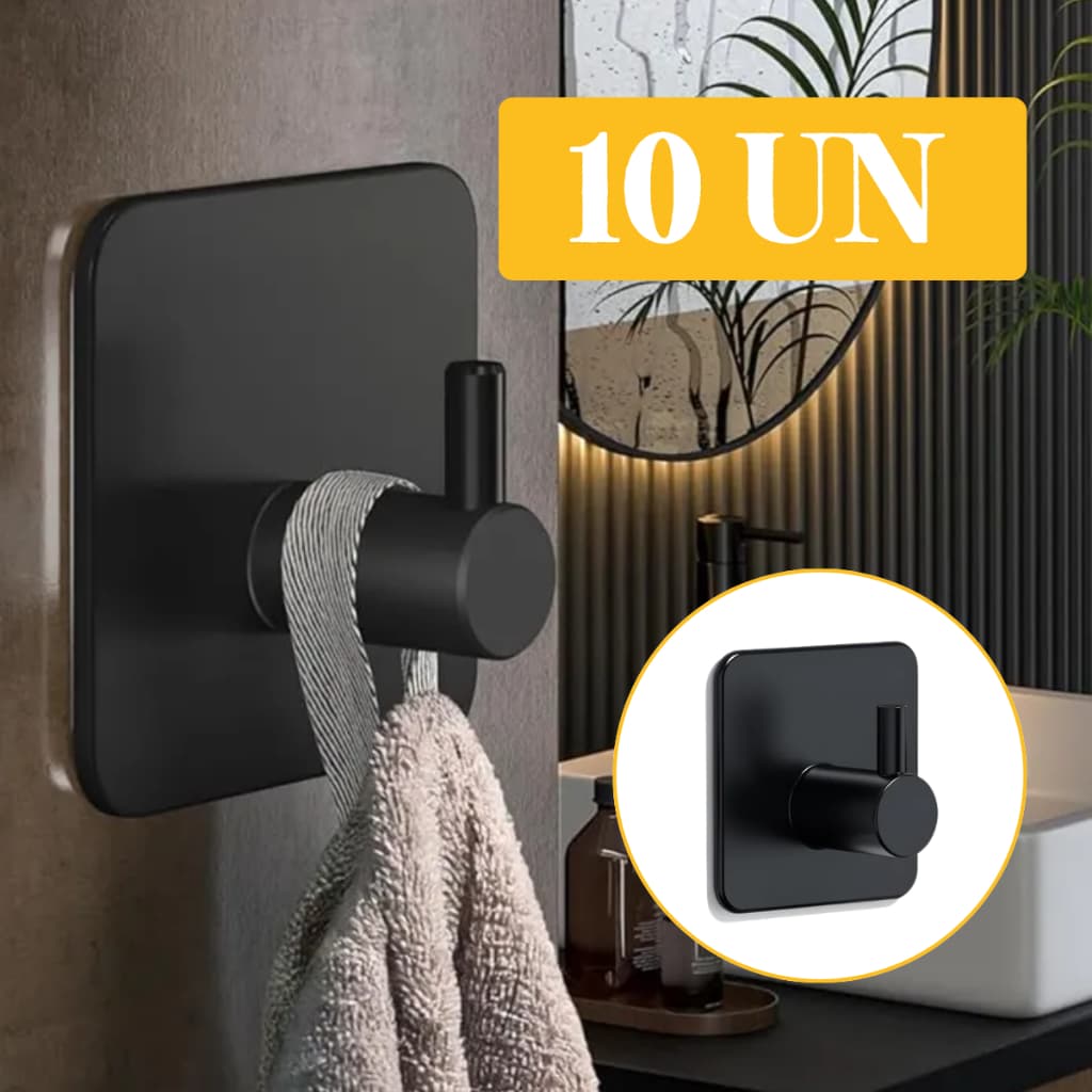 10Un Porta Toalhas Gancho Adesivo Banheiro Para Toalhas E Bolsas Preto