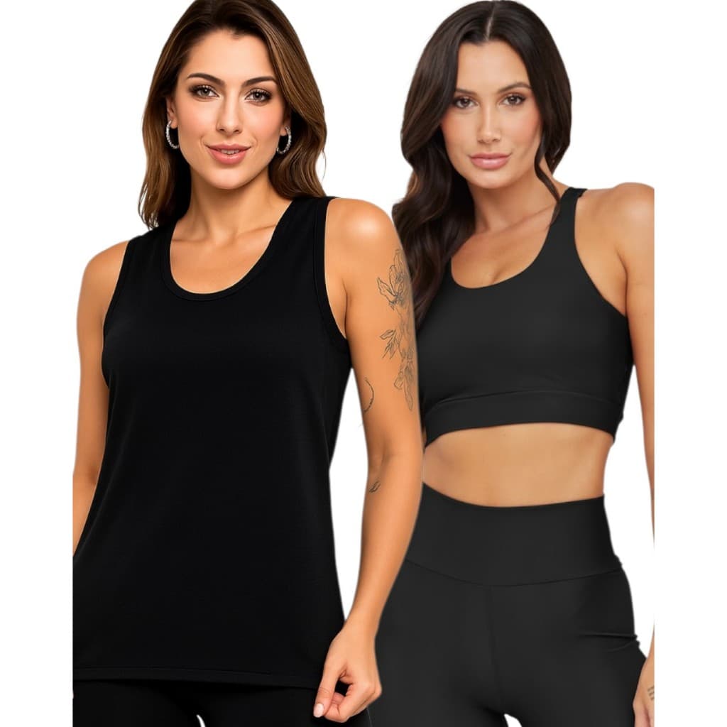 Kit Top e Regata Feminina Estilo Nadador Academia Confortável Crossfit Esporte Tendencia T-shirt Basica Lisa