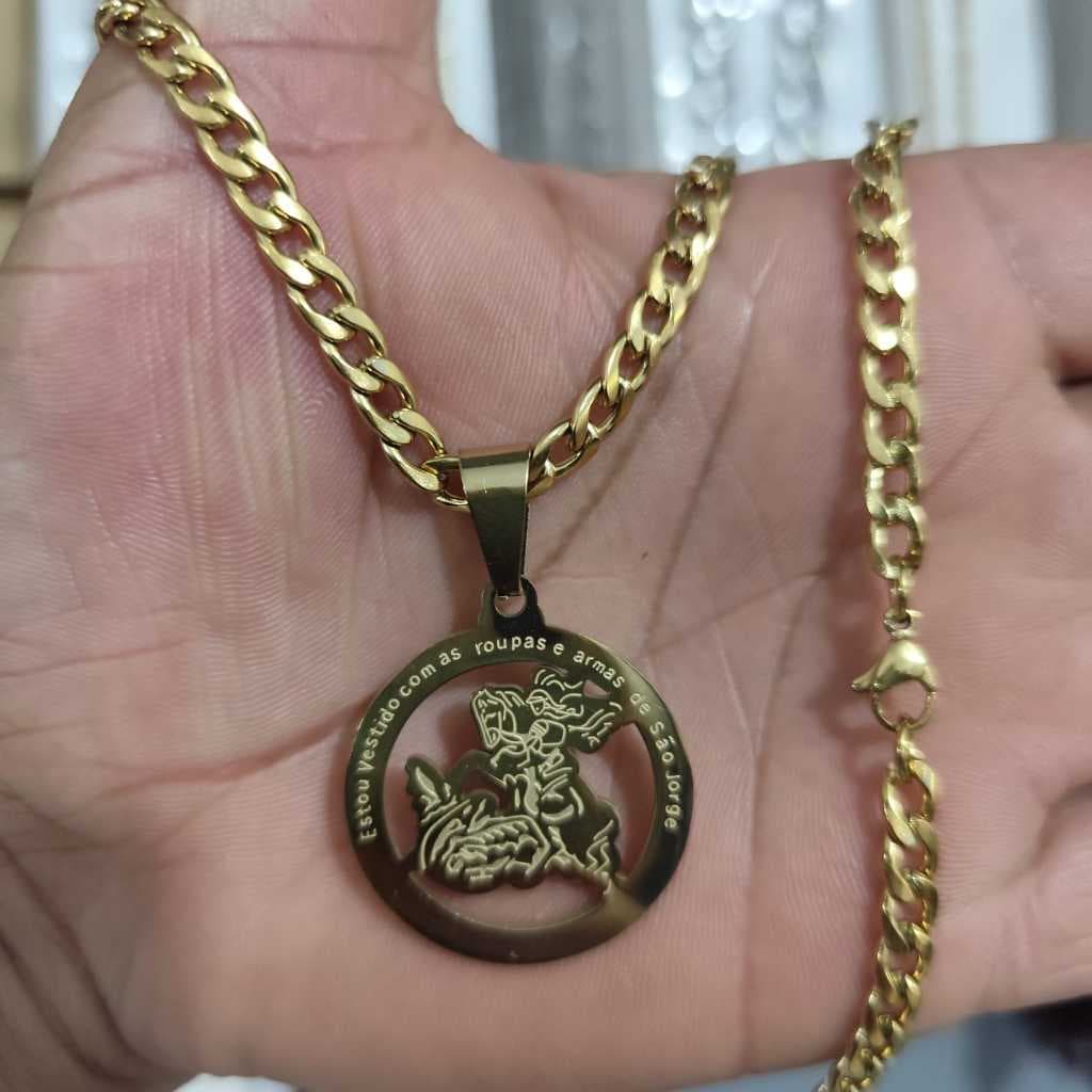 Corrente de São Jorge Dourada Colar Aço Inoxidável 60cm