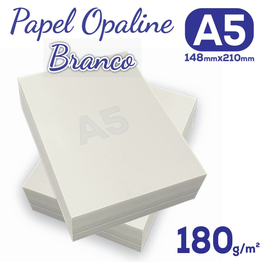 Papel Opaline A5 180g Pacote com 100 Folhas OffSet Branco liso 148x210mm / Laser e Jato de tinta
