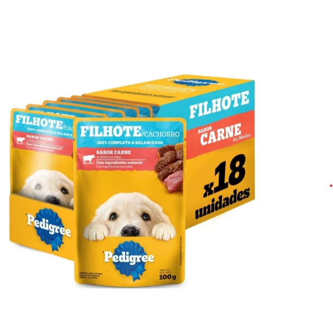 KIT SACHÊ PEDIGREE 18 UNIDADES FILHOTE SABOR CARNE AO MOLHO
