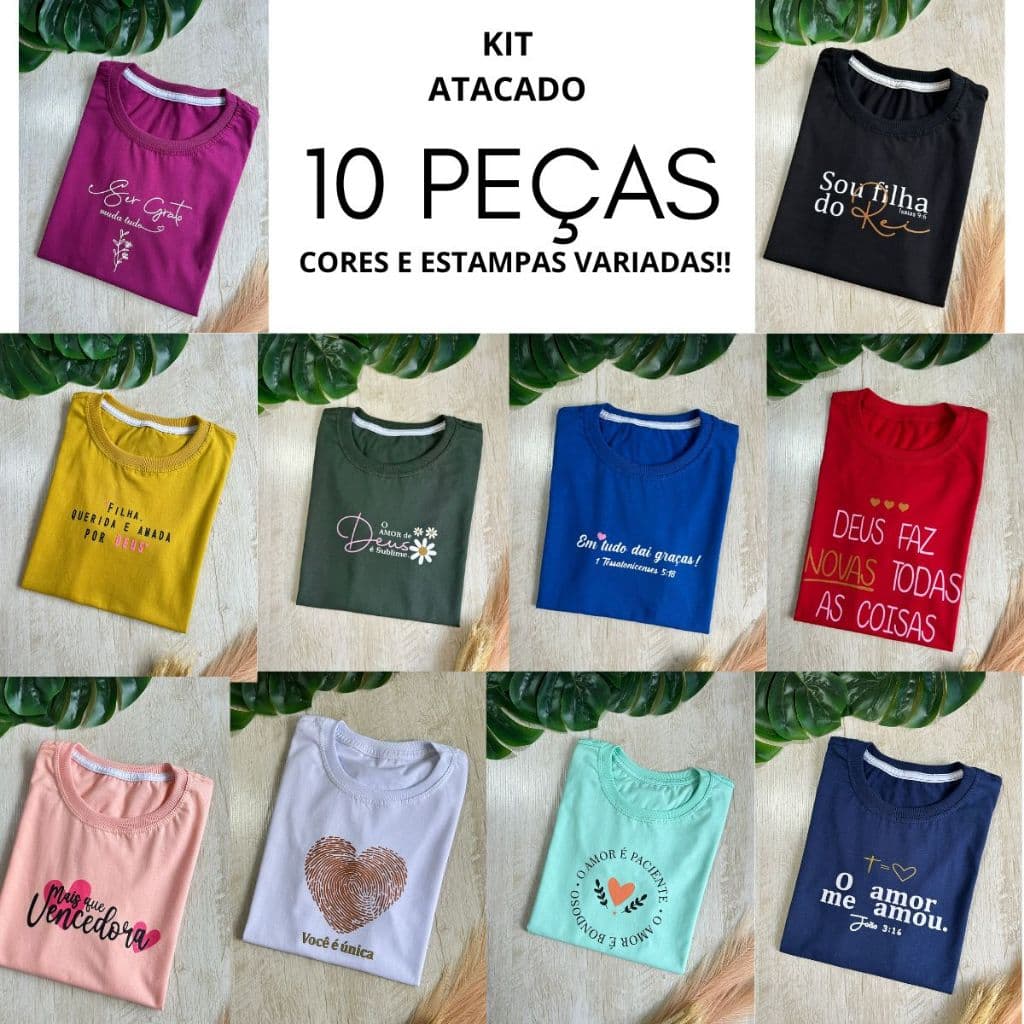 KIT 10 PEÇAS BLUSA FEMININA BABY LOOK ALGODÃO PREMIUM ESTAMPADA CAMISETA SOLTINHA BASICA TSHIRT BLUSINHA ATACADO