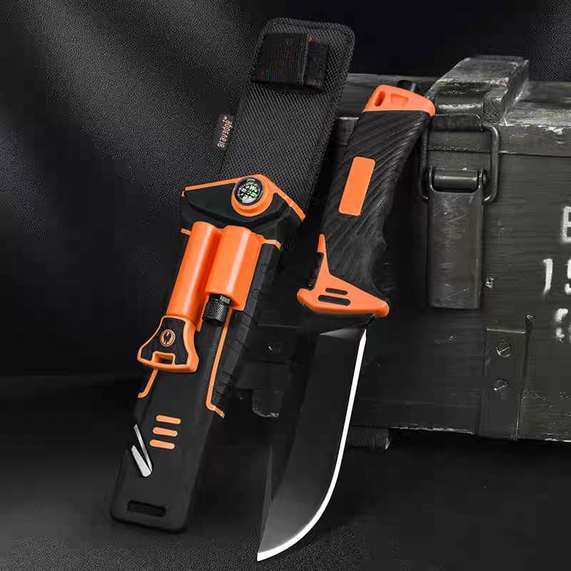 Faca Multifuncional 5 em 1 Blademaster com Bússola, Amolador, Pederneira e Lanterna para Resgate e Lida