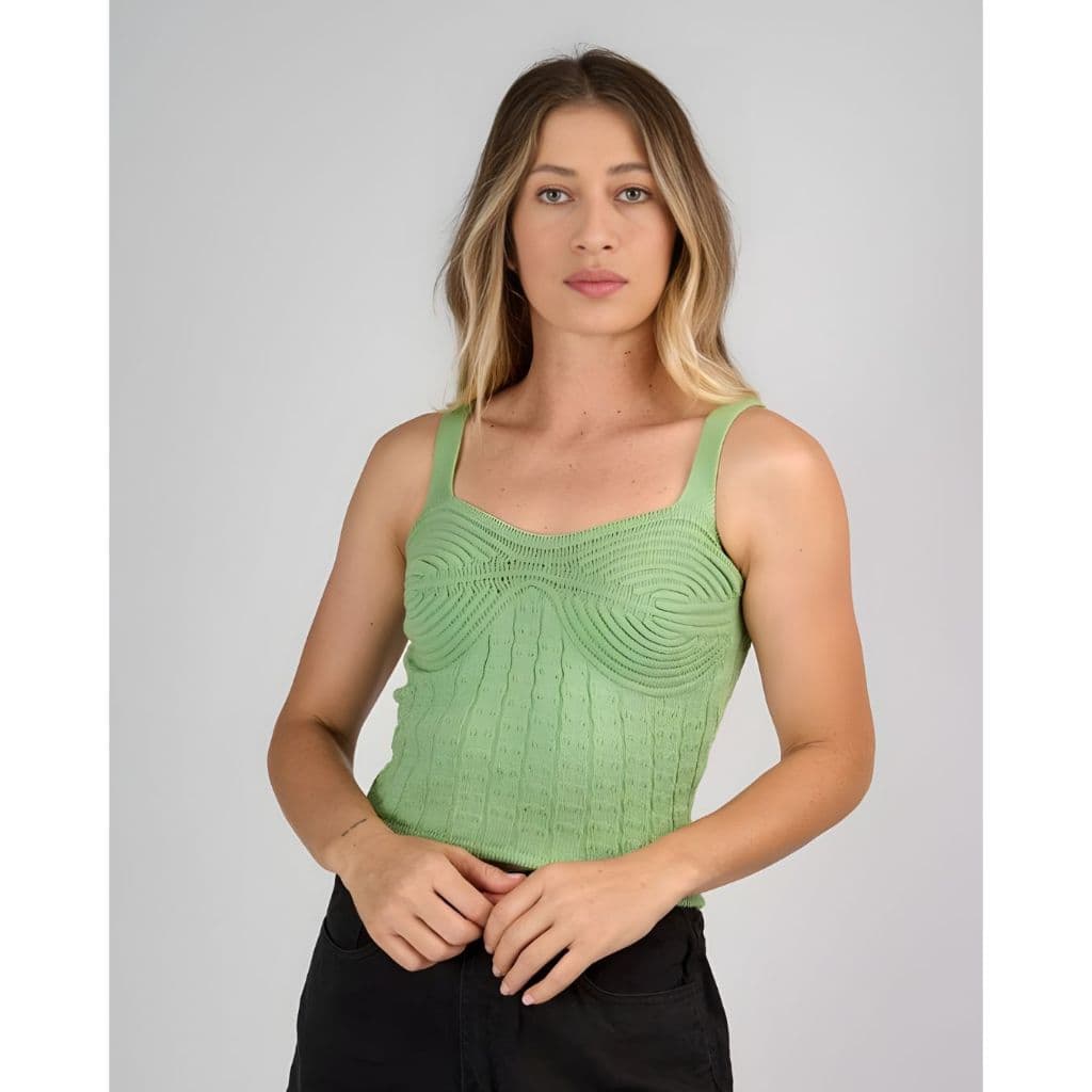 Cropped Top Feminino Detalhes no Busto Alcinha Tricot Modal Canelado Moda Verão