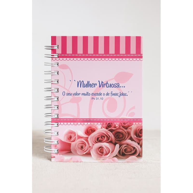 1 Agenda Permanente Mulher Virtuosa - Capa Rosa com Flores e Versículo Bíblico | 185 folhas