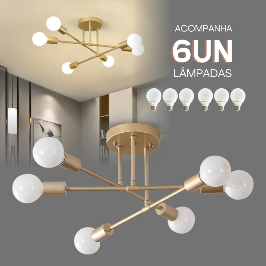Luminária De Sala De Jantar 6 Lâmpadas Lustre Moderno Pendente Teto