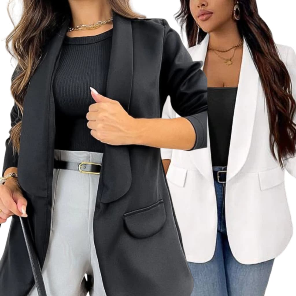 Max Blazer Feminino Slim e Plus Size Casaco Social Acinturado Roupas Femininas Tendência Outono Inverno