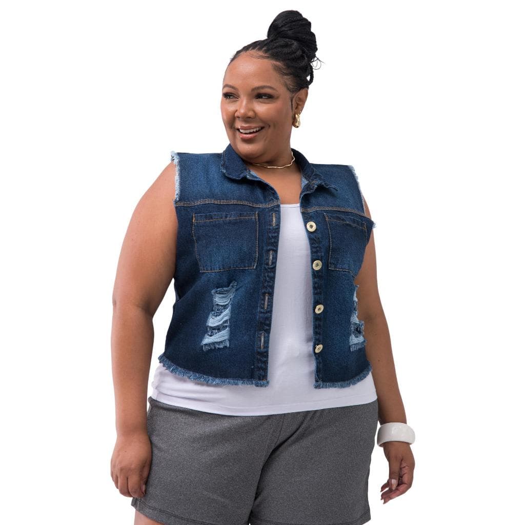 Colete Jeans Feminino Plus Size