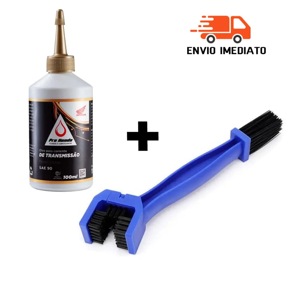 Kit Escova de Limpeza + Óleo Corrente Transmissão Motocicletas Pro Honda Sae 90