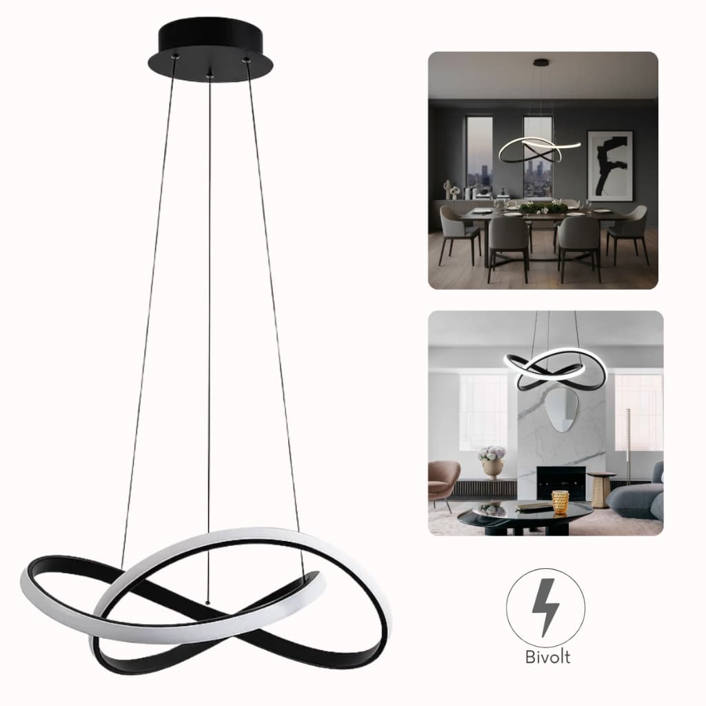 Luminária Pendente Bivolt Sala De Jantar  Lustre Moderno Preto Led