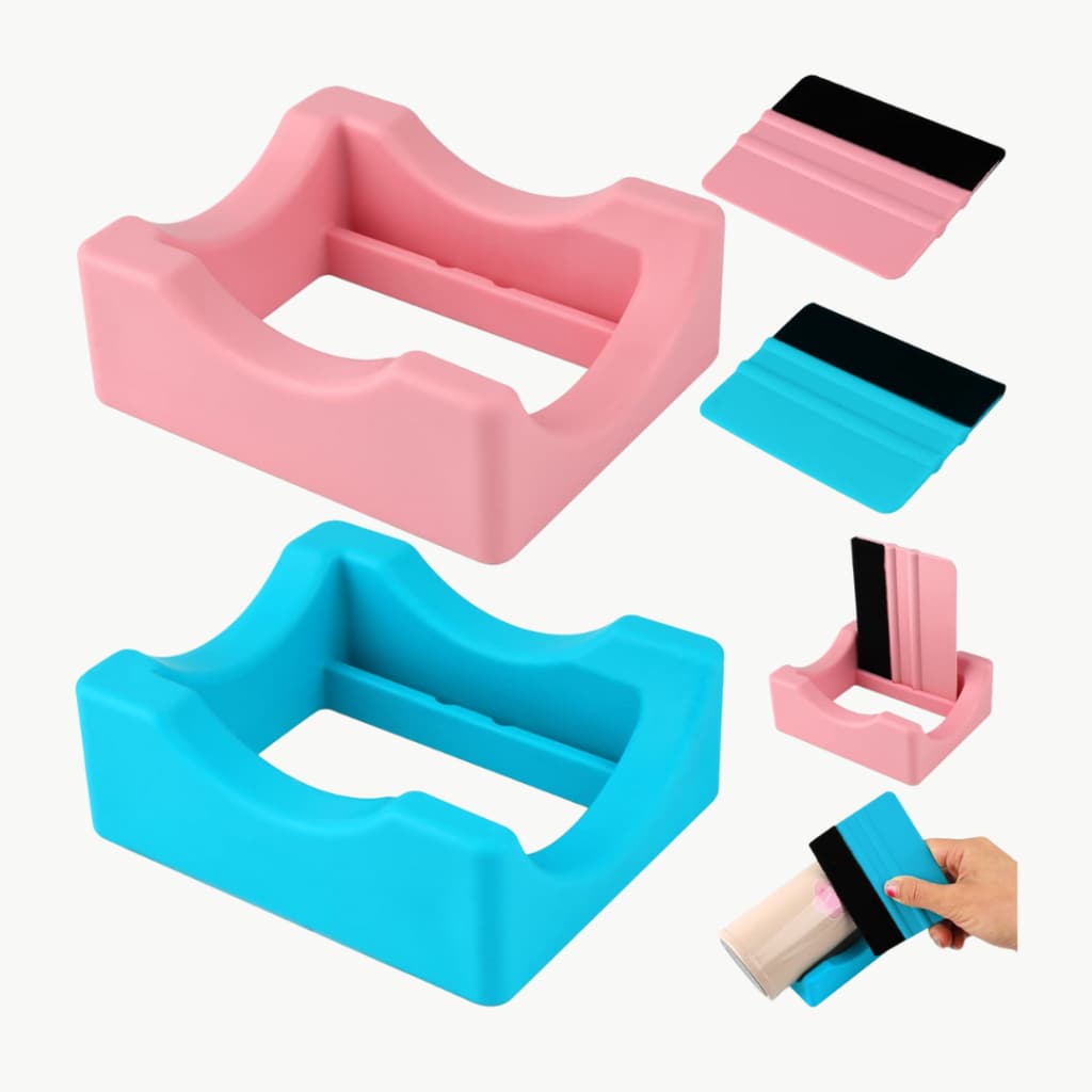 Kit Suporte de Silicone para Aplicação DTF-UV com Espátula – Antiderrapante, Profissional e Preciso