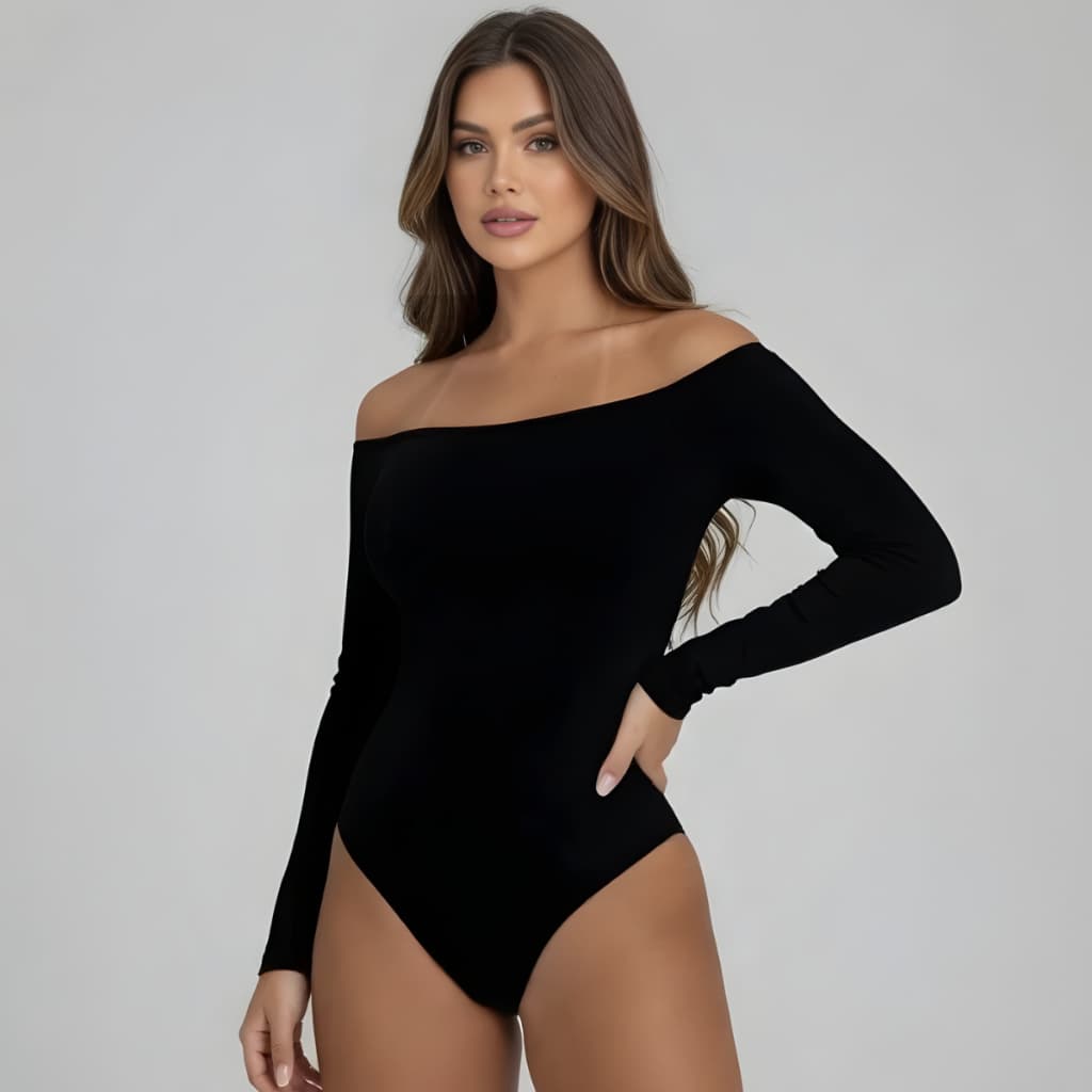 Body Ombro a Ombro Manga Comprida Longa Blusa Feminina Elegante Body Ciganinha Suplex Moda Gringa Forro Festa